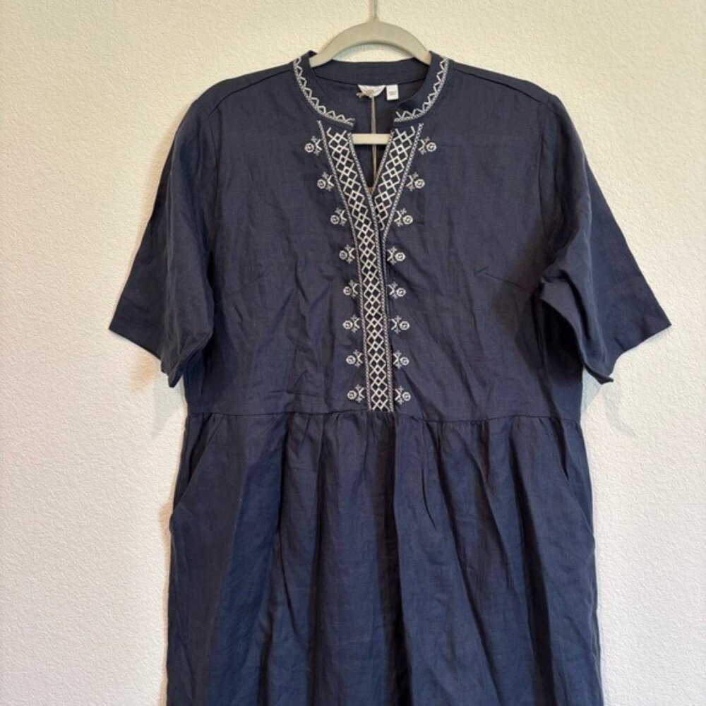 Celtic & Co US Size 8 Linen Embroidered Midi Dress NWT - Picture 3 of 10